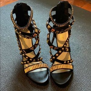 Size 8 black heels with gold studs